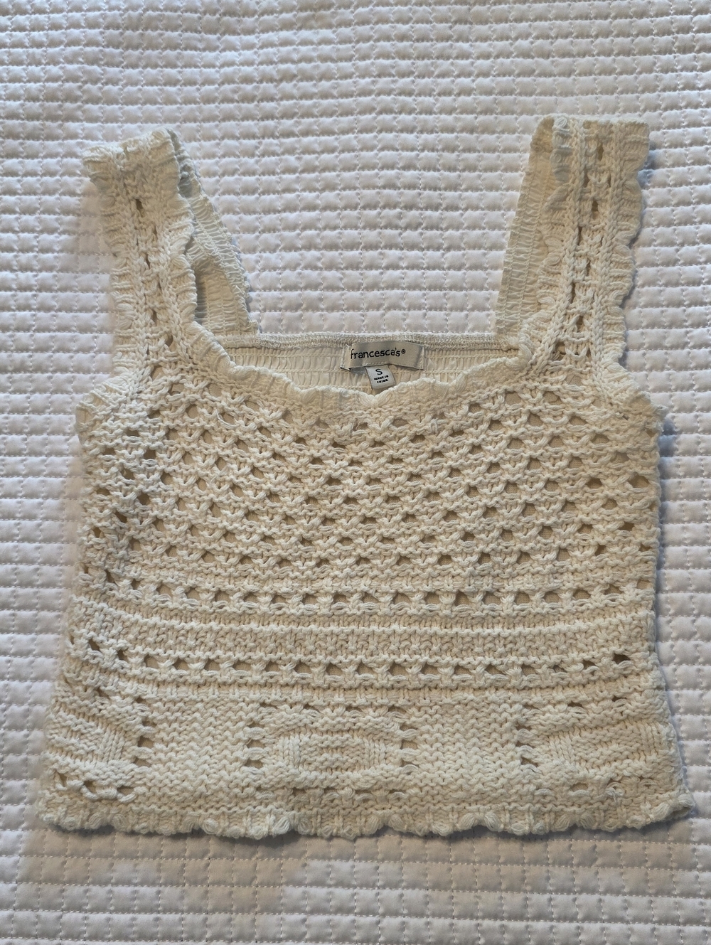 Francesca's Collections Crochet Knit Cream Cropped Tank